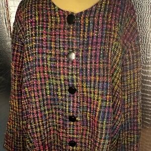 Linda Karen Petite Vintage Rainbow Plaid Unstructured Round Collar Jacket Blazer